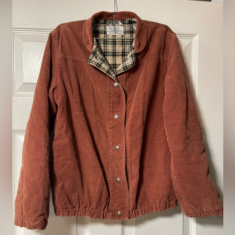 CORDAROY Burn Orange/Brown Long Sleeve Button Up Lined Jacket - Picture 2 of 9